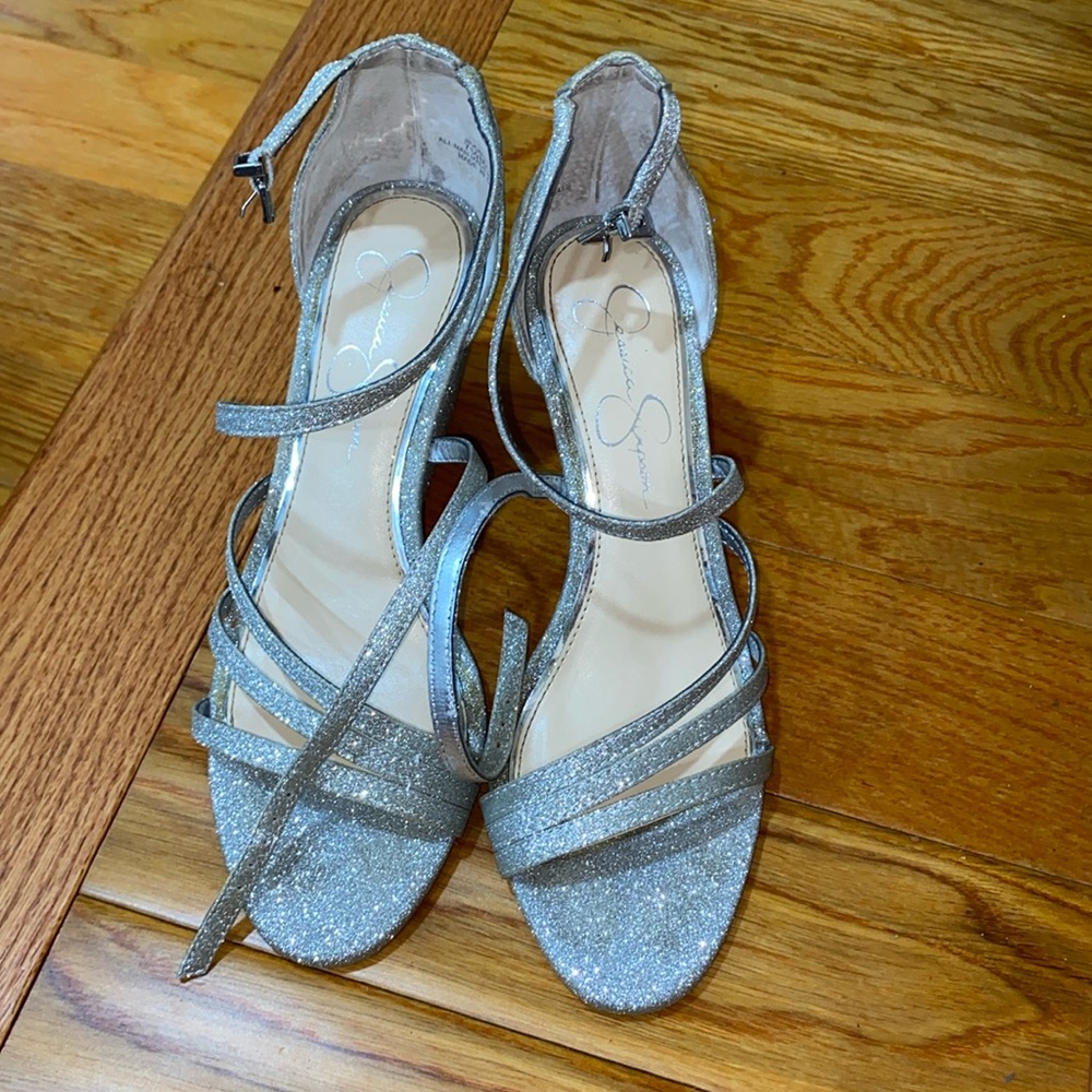 Jessica Simpson Wedges, silver. Worn once. Very good condition size 7.5M